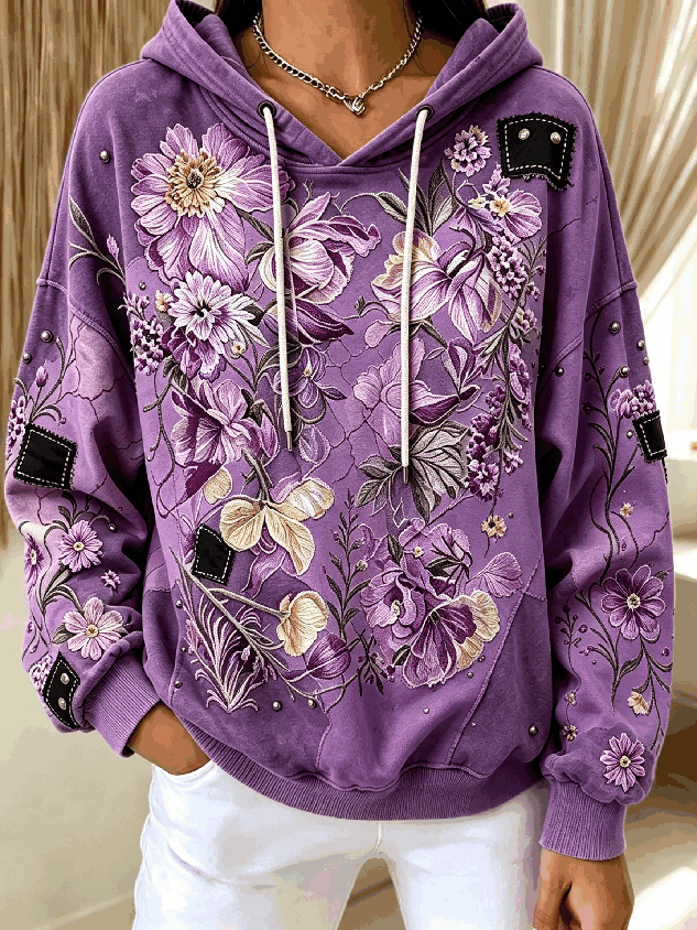 Vintage Floral Hoodie Long Sleeve Hoodie