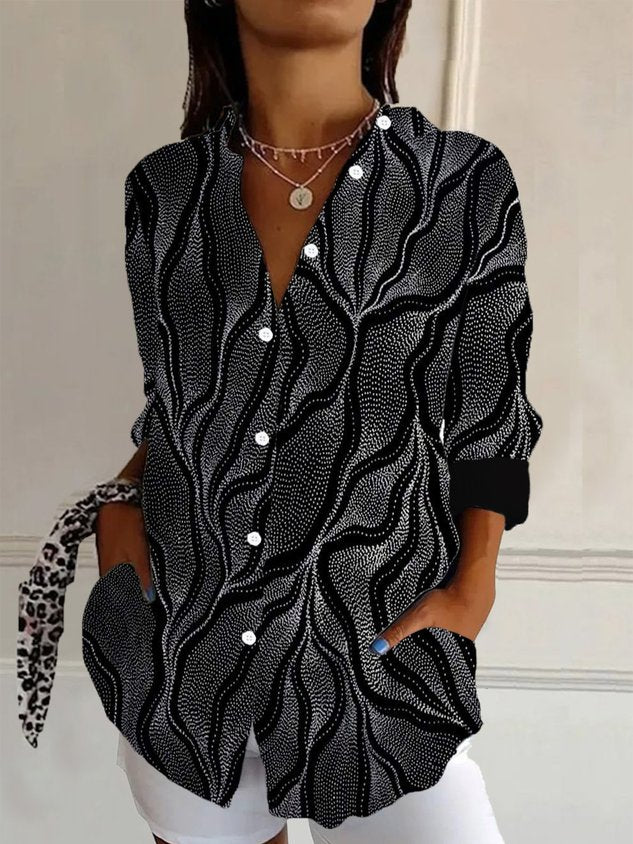 Women's Geometric Print Casual Button Up Long Sleeve Shirt