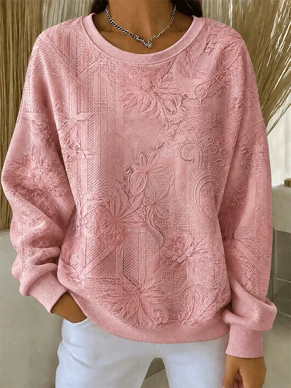 Casual Floral Crew Neck Long Sleeve Sweatshirt