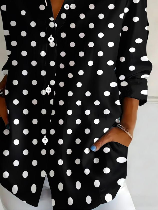 Shirt Collar Regular Sleeve Long Sleeve Polka Dots Buckle Regular Loose Button Up Shirt Shirt For Women