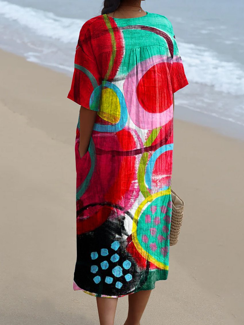 Women's Abstract Geometric  Art Print Casual Flowy Dress