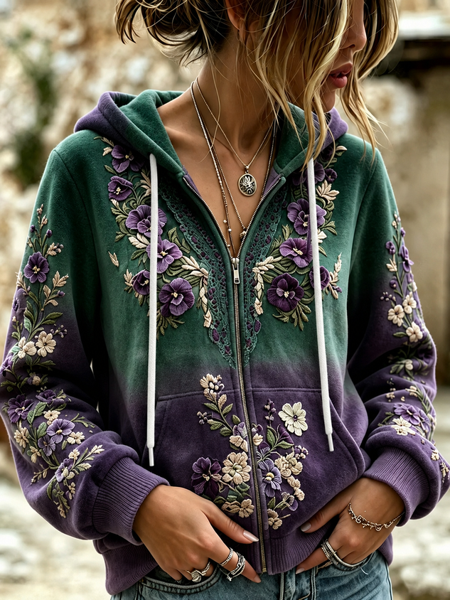 Casual Floral Hoodie Long Sleeve Hoodie
