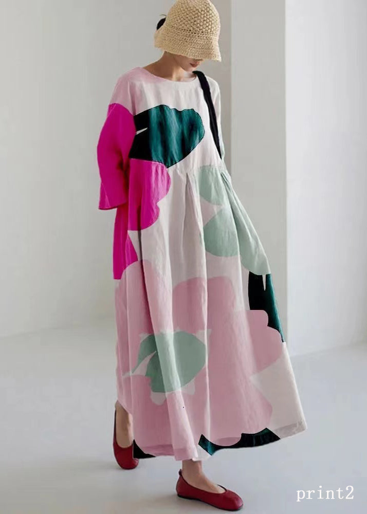 Rainbow Print Cotton Dresses Pockets Patchwork