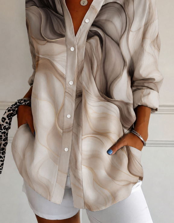 Shirt Collar Long Sleeve Ombre Regular Micro-Elasticity Loose Shirt For Women
