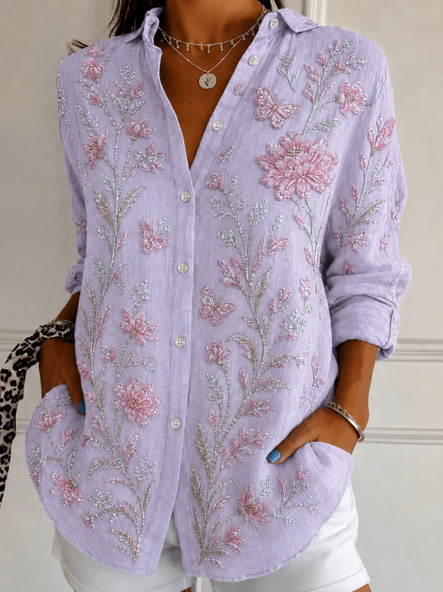 Women's Polka Dot Loose Fit Long Sleeve Button Up Shirt