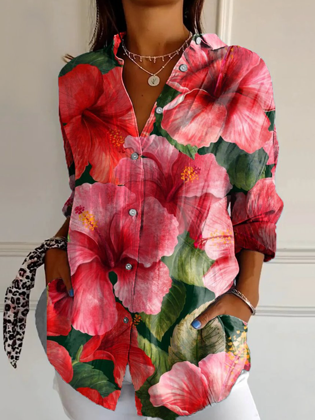 Women's Shirt Cotton Button Up Floral Geometric Basic Comfy Blouse