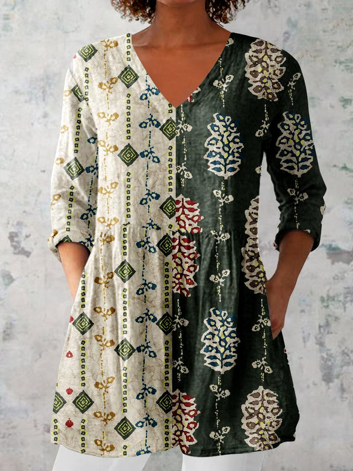 Women's Elegant Floral Motion V Neck  Top