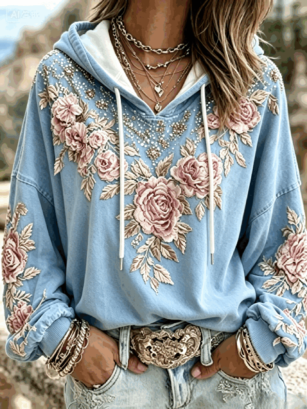 Vintage Floral Hoodie Long Sleeve Hoodie