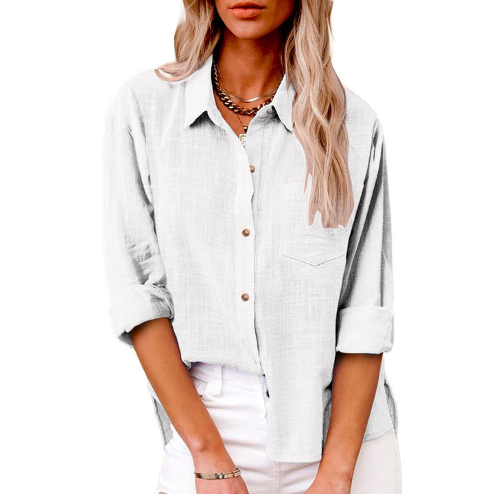 Plain Shirt Collar Long Sleeve Regular Casual Loose Shirt