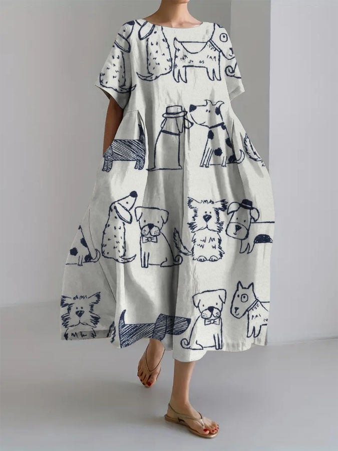 Women's Dogs Print Short Sleeve Casual Dress