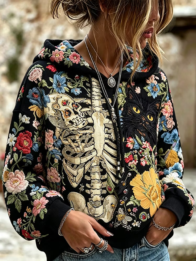 Casual Floral Hoodie Long Sleeve Hoodie