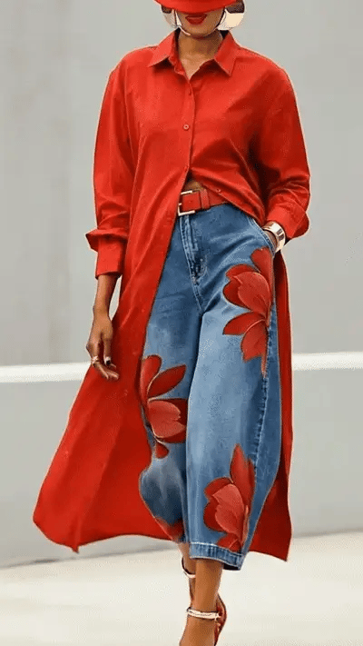 Vintage Artistic Print Relaxed Denim Jeans