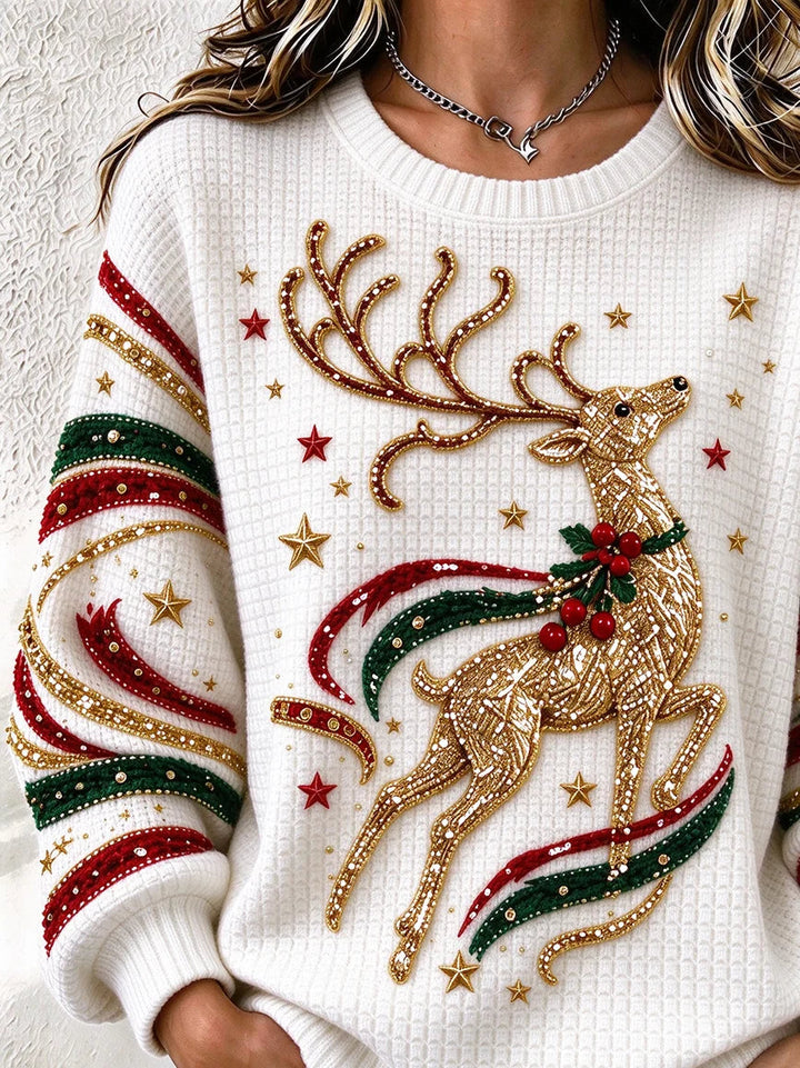 Regular Fit Christmas Elk Crew Neck Casual Sweatshirt