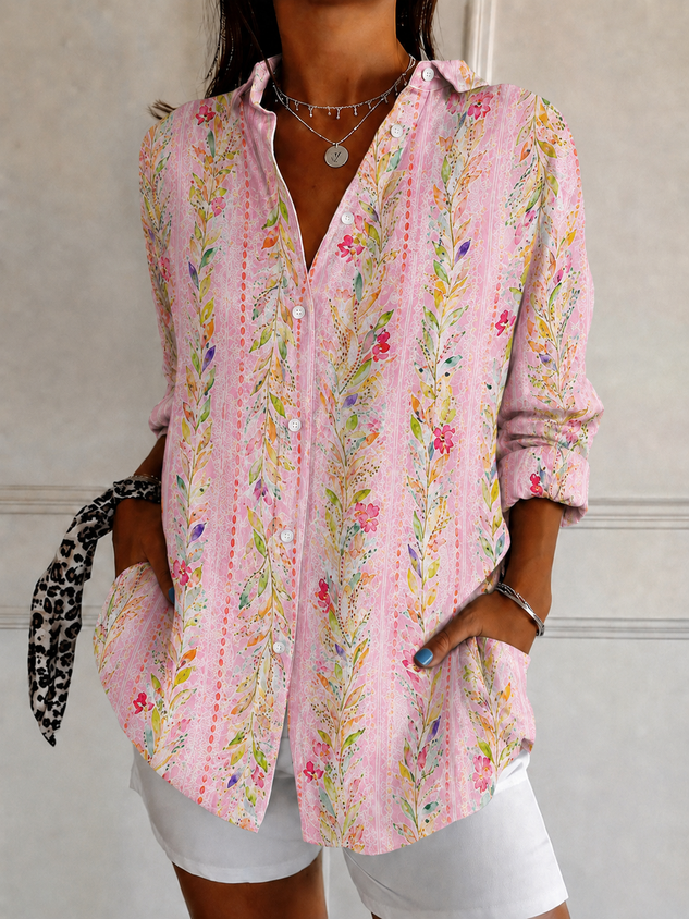 Women's Floral Print Loose Fit Long Sleeve Shirt