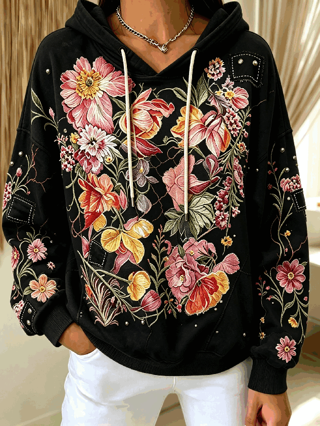 Vintage Floral Hoodie Long Sleeve Hoodie