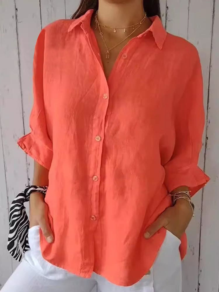 Women's Cotton & Linen Casual Tie-back Shirt