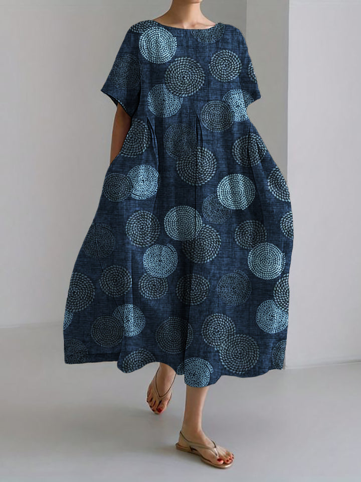 Ripples Inspired Japanese Pattern Linen Blend Maxi Dress
