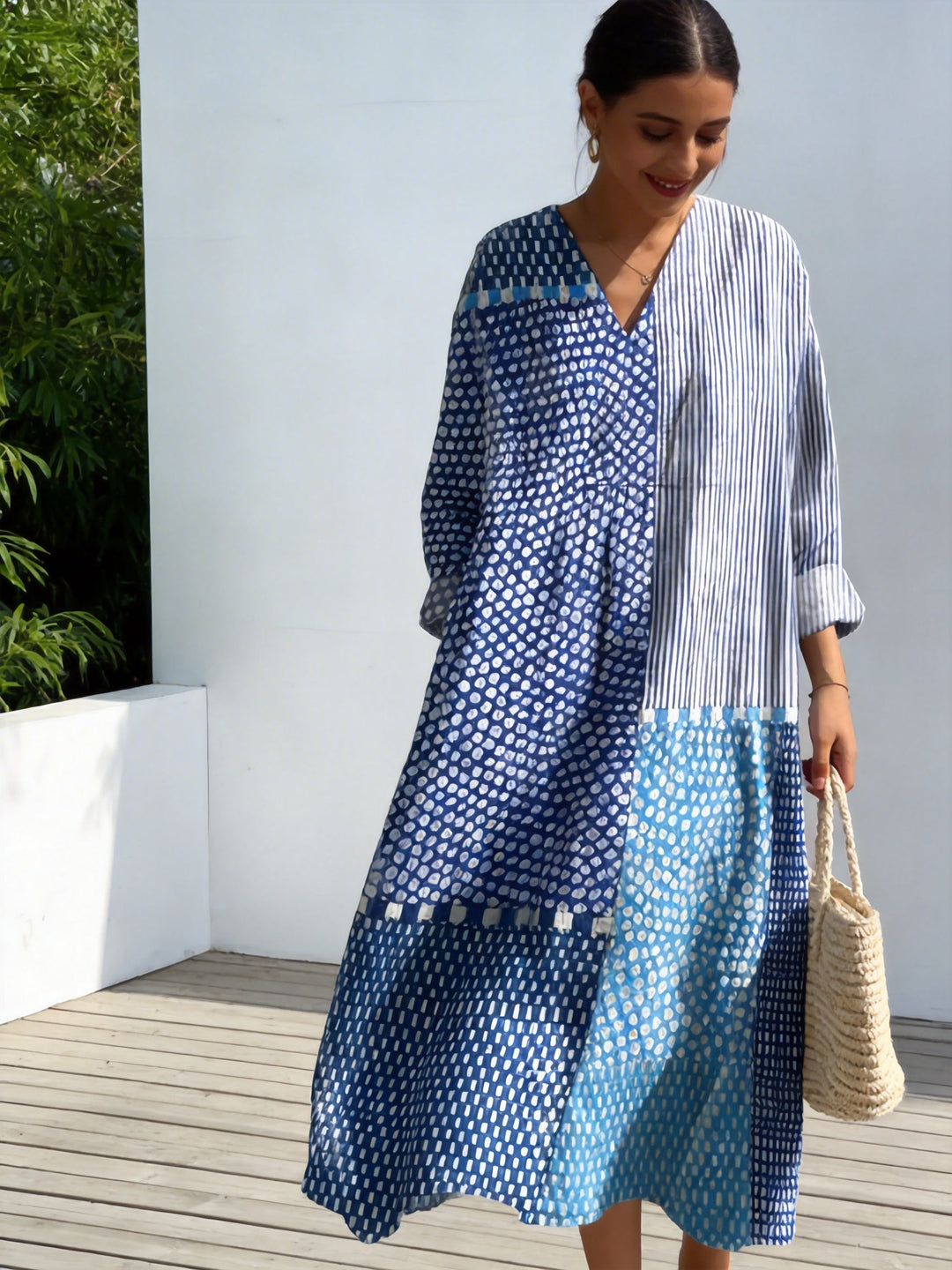 Women's Abstract Polka Dot Stripe Art Print Dress