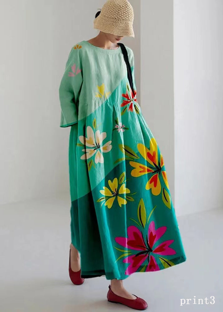 Rainbow Print Cotton Dresses Pockets Patchwork