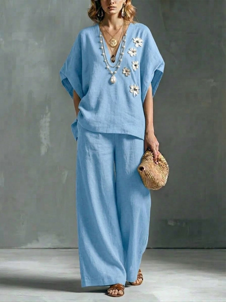 Casual Linen And Cotton Two-piece Set