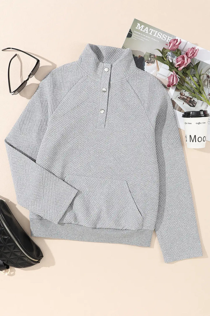 Light Grey Textured Buttoned Sweatshirt