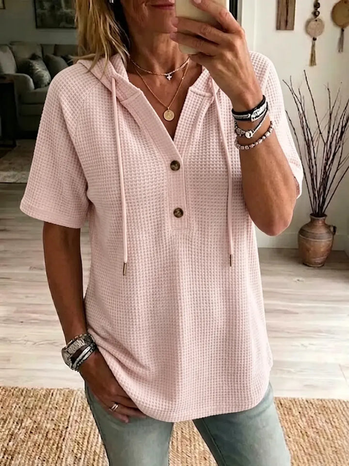 Women's Hooded Waffle Knit Short-sleeve Top