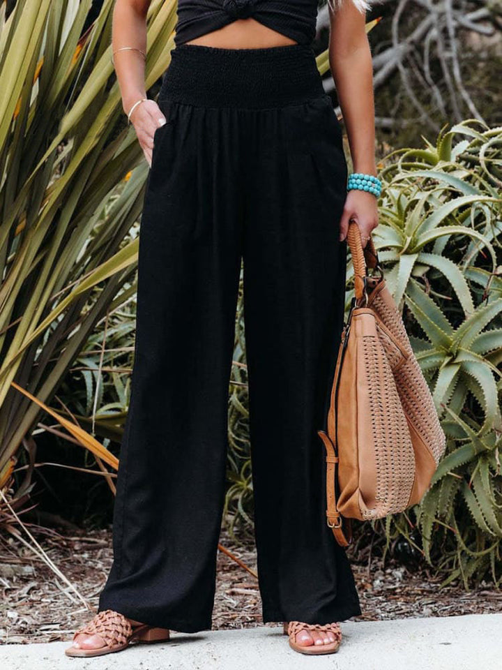 Women's Cotton and Linen Elasticated Waist-waisted Wide-leg Pants