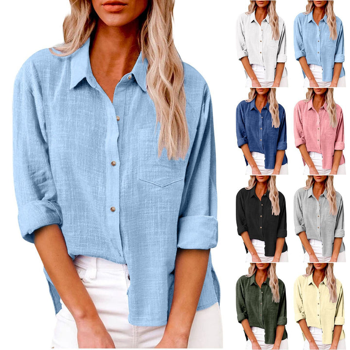 Plain Shirt Collar Long Sleeve Regular Casual Loose Shirt