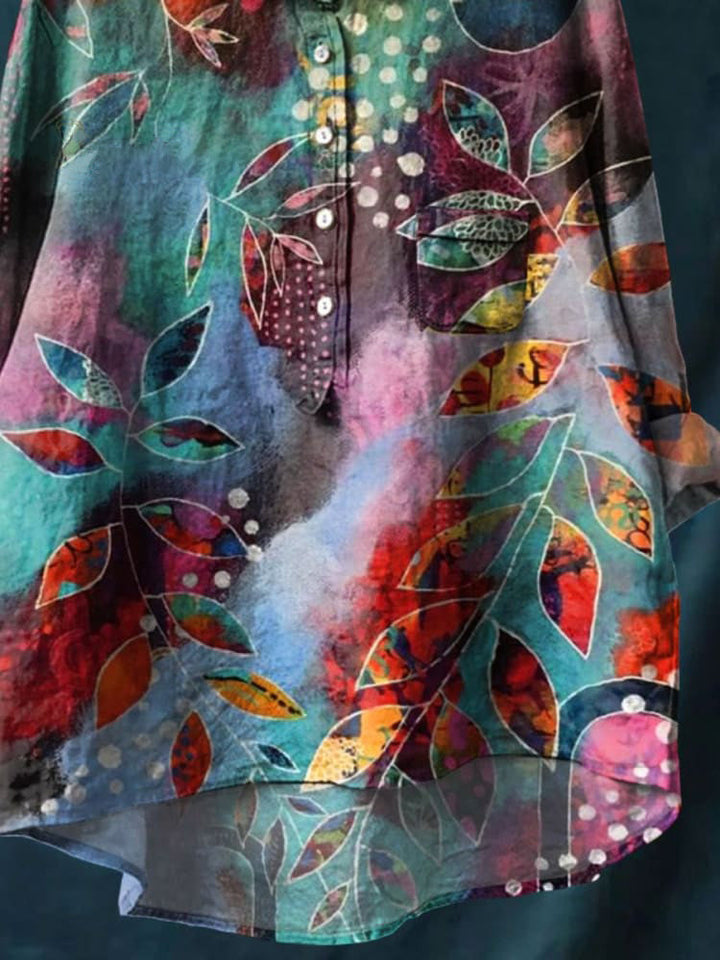 Abstrct  leaves Art Print Casual Cotton And Linen Shirt