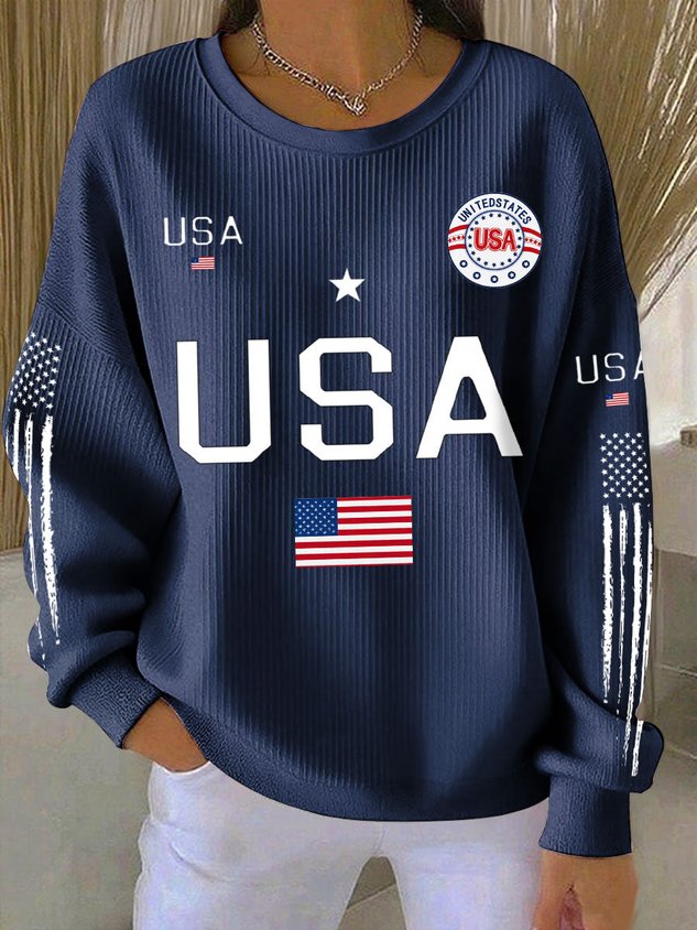 Independence Day Vintage Crew Neck USA Pattern Sweatshirt