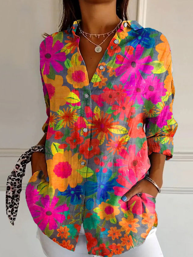 Women's Shirt Cotton Button Up Floral Geometric Basic Comfy Blouse