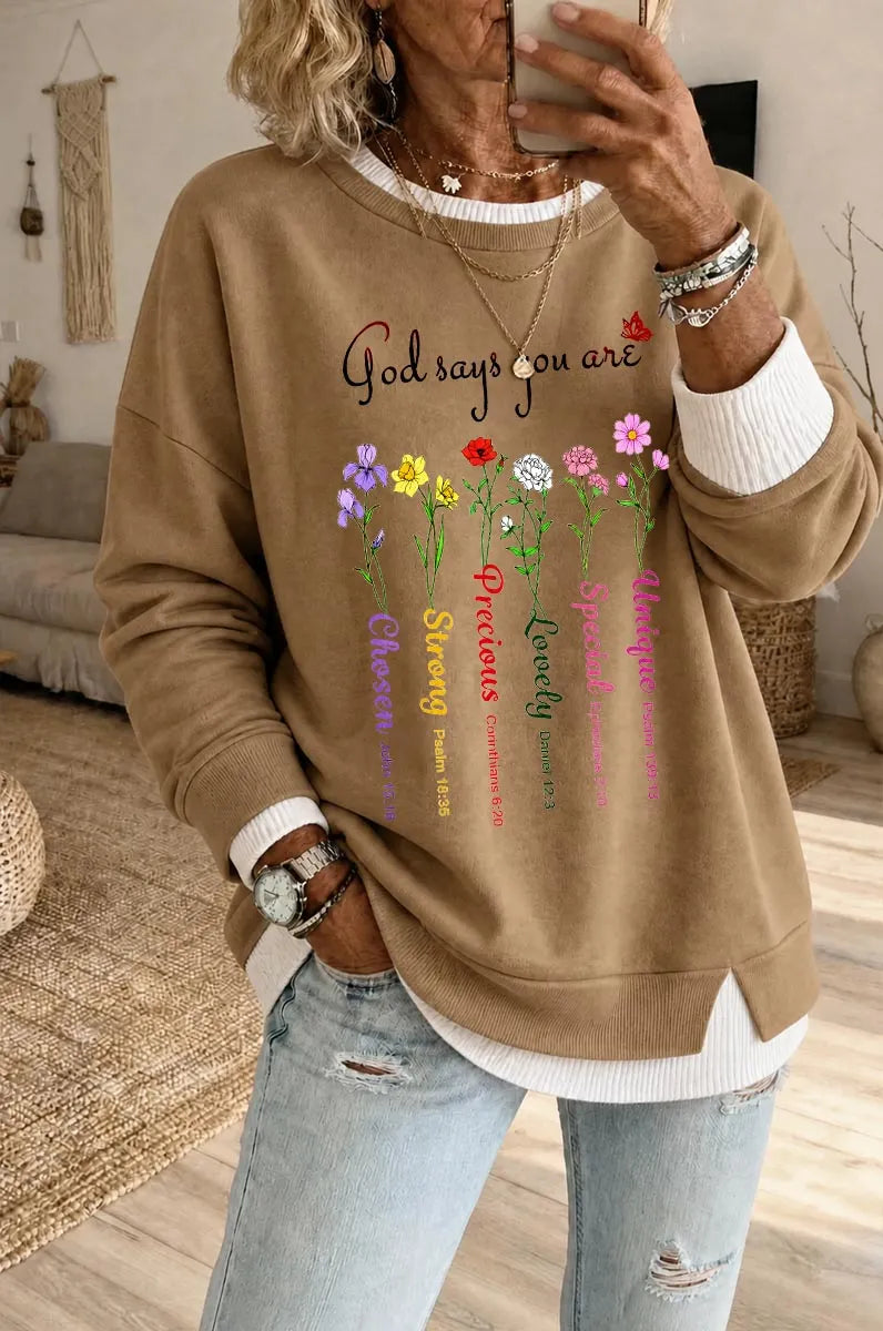 Women's God Says Pattern Fake Two Piece Layered Sweatshirt