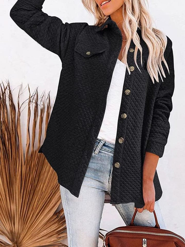 Solid Color Rhomboid Pockets Casual Coat