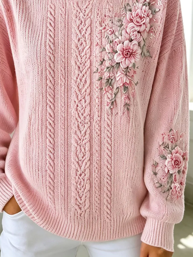 Casual Floral Crew Neck Long Sleeve Sweatshirt