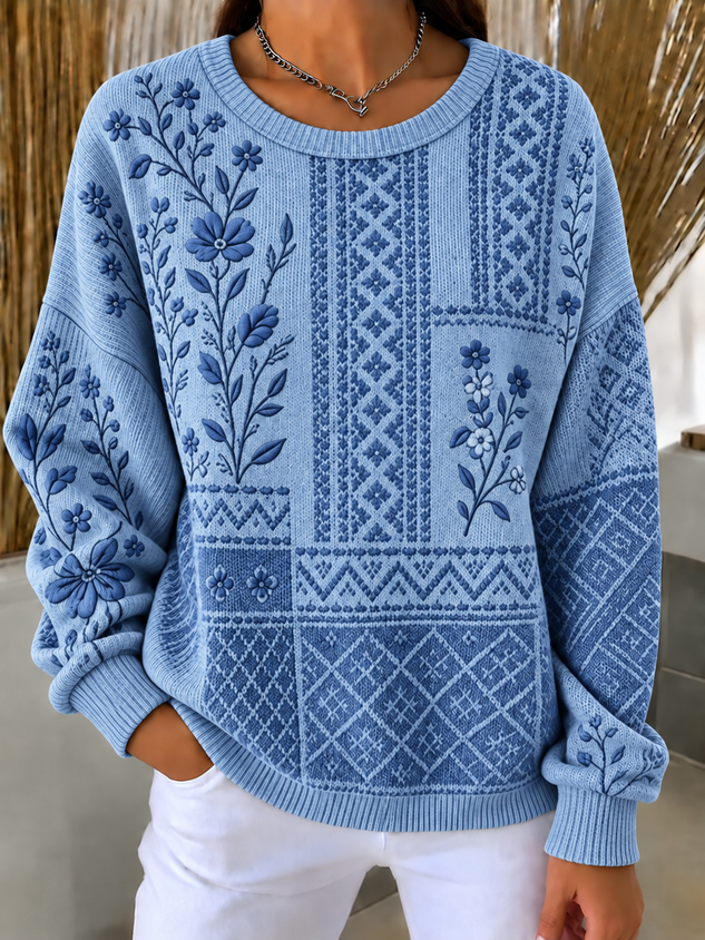Casual Geometric Crew Neck Long Sleeve Sweatshirt