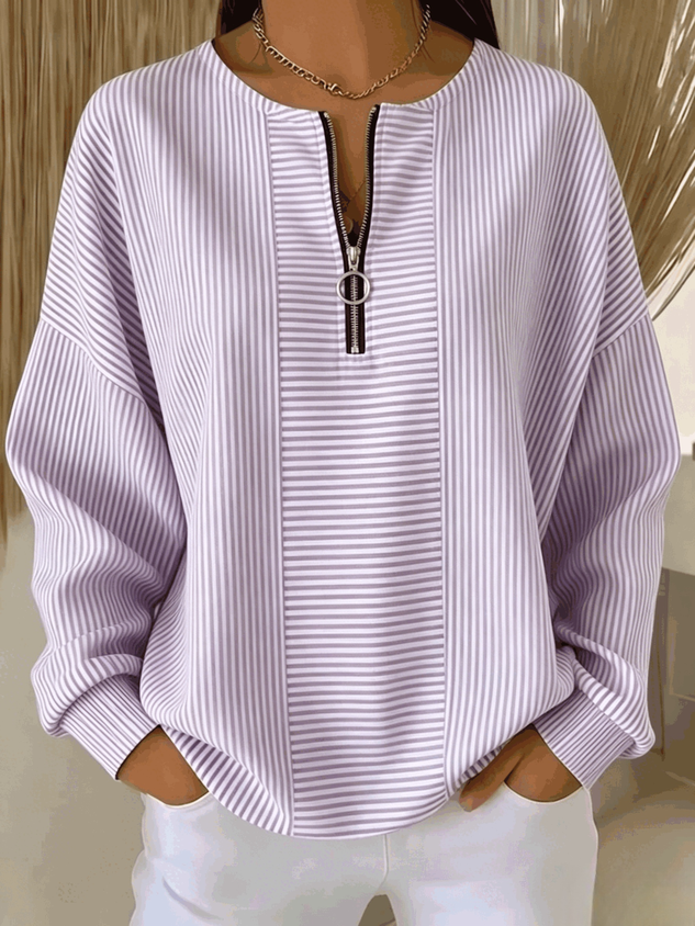 Women Striped Crew Neck Long Sleeve Vintage Daily Fall Sweatshirt