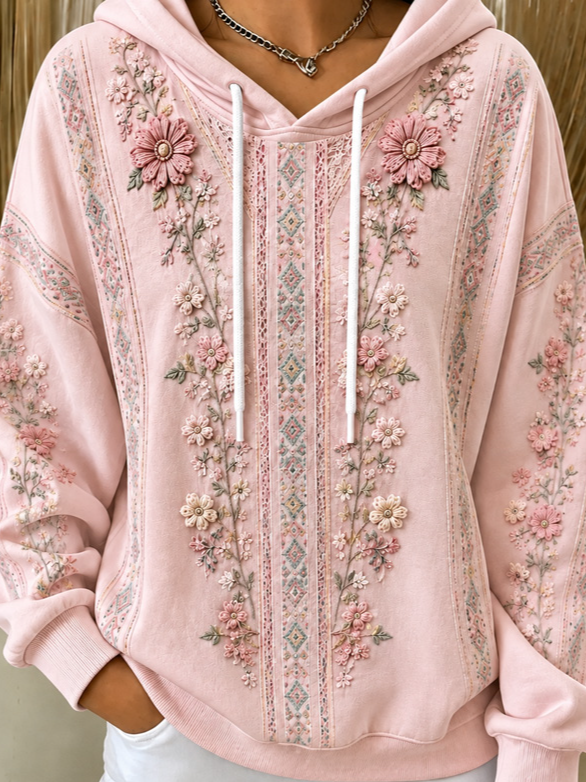 Casual Floral Hoodie Long Sleeve Hoodie