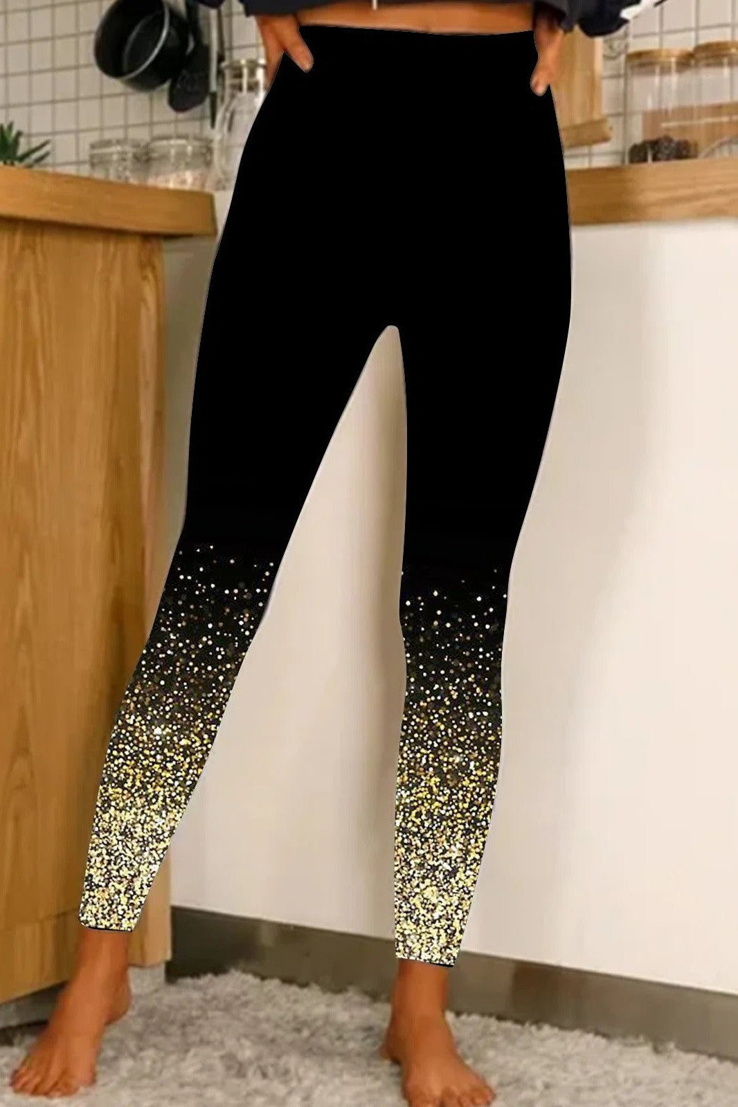 Glitters Print Casual Elastic Waist Leggings
