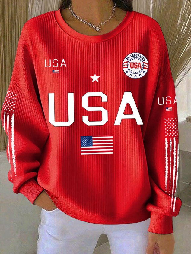 Independence Day Vintage Crew Neck USA Pattern Sweatshirt