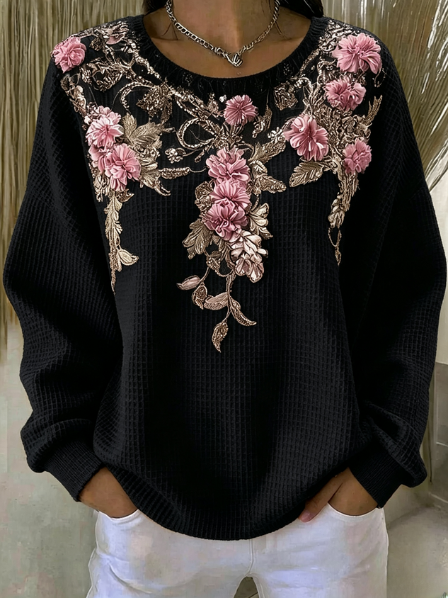 Casual Floral Crew Neck Long Sleeve Sweatshirt