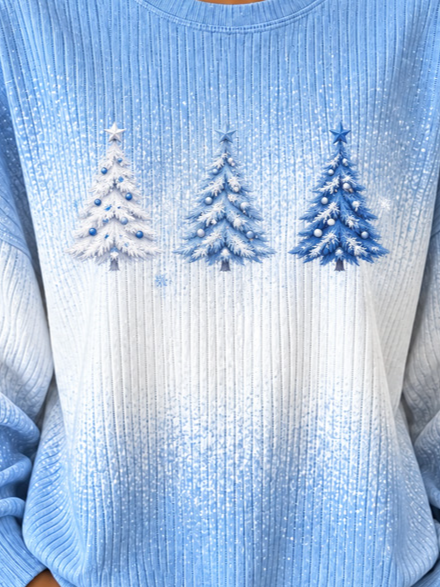 Casual Christmas Tree Crew Neck Long Sleeve Sweatshirt