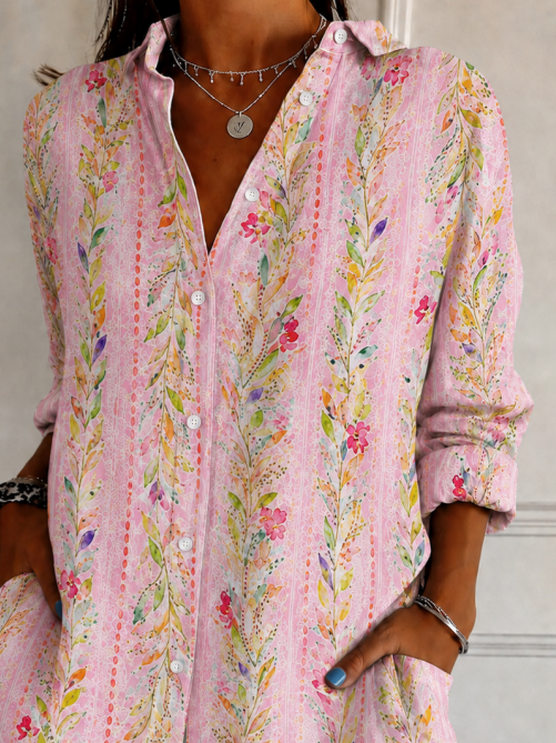 Women's Floral Print Loose Fit Long Sleeve Shirt
