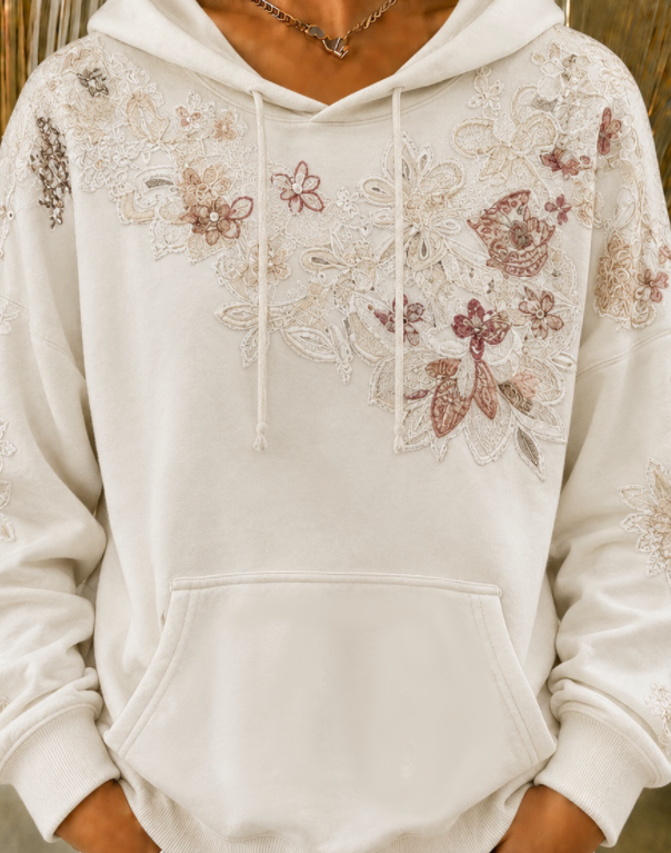 Casual Hooded Floral Sweatshirt Printing