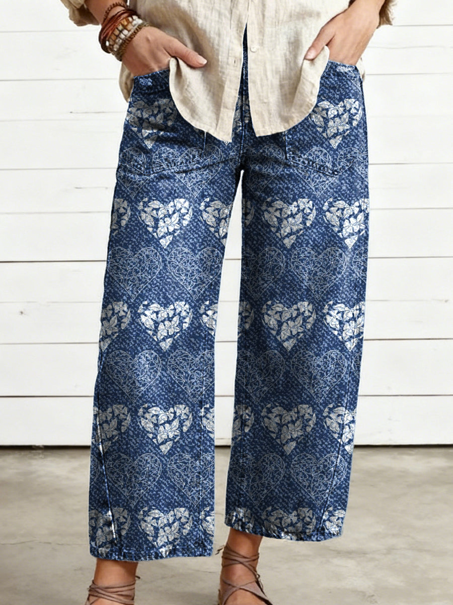 Women's Valentine's Day Heart Art Print Casual  Trousers With Pockets