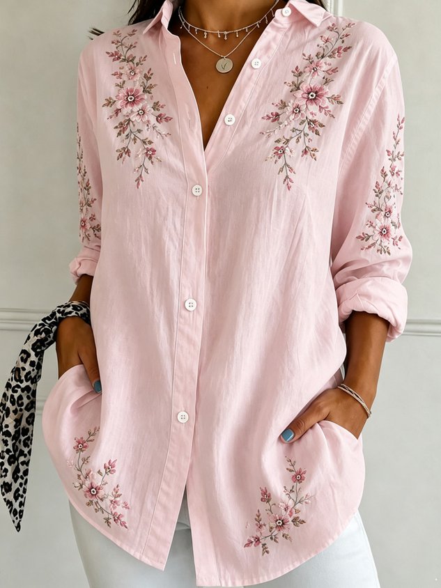 Women's Floral Print Loose Fit Long Sleeve Shirt