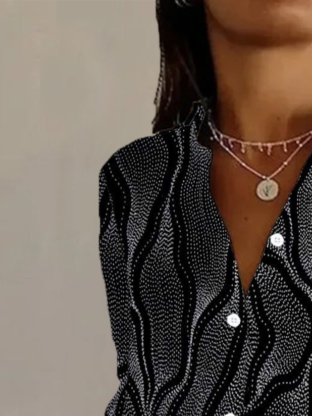 Women's Geometric Print Casual Button Up Long Sleeve Shirt