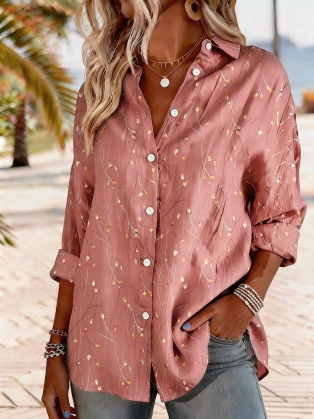 Women‘s Long Sleeve Leaf Regular Loose Shirt