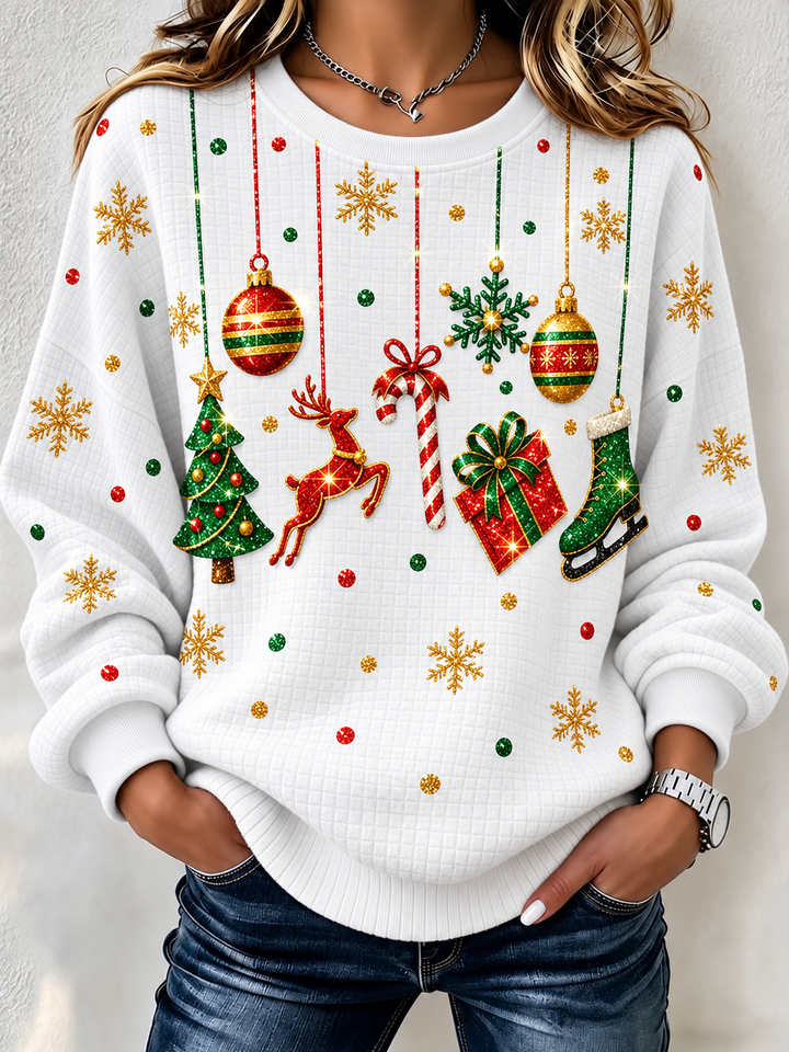 Simple Christmas Elk Henley Collar Sweatshirt