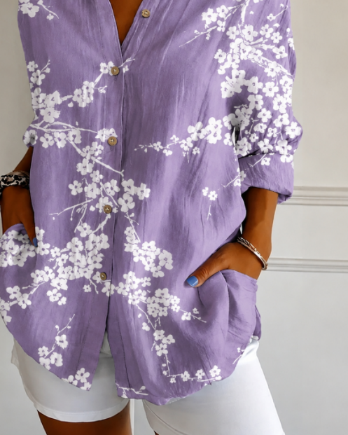 Women's Abstract Print Loose Fit Long Sleeve Shirt
