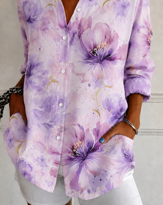 Women's Floral Print Loose Fit Long Sleeve Shirt